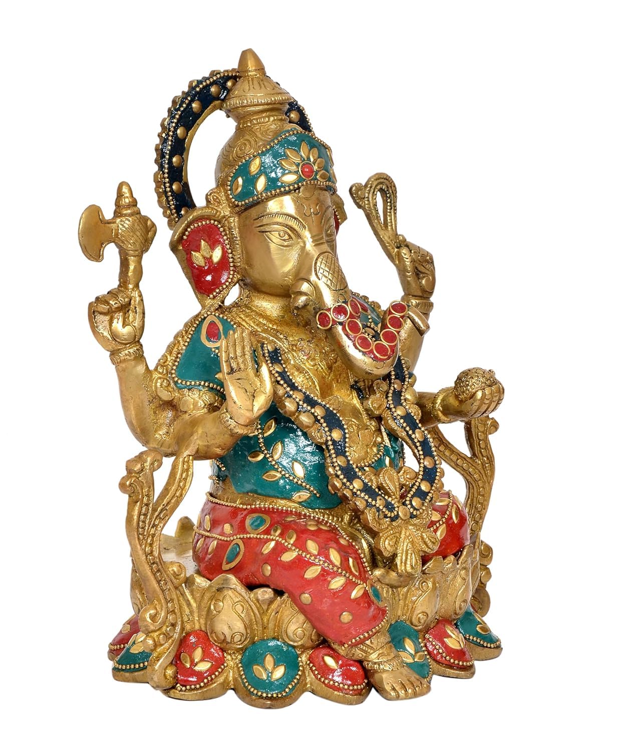 Aona Brass Ganesha Ganesh Statue Idol Murti Ganpati For Home, Height : 10 Inch